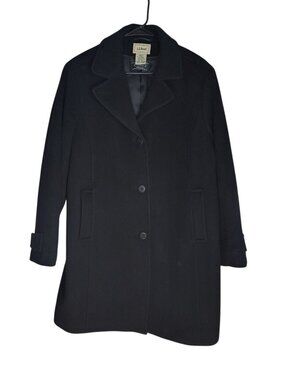 LL Bean Boiled Wool Coat Womens 16p Bellandi Fabric Jacket Black Peacoat Button